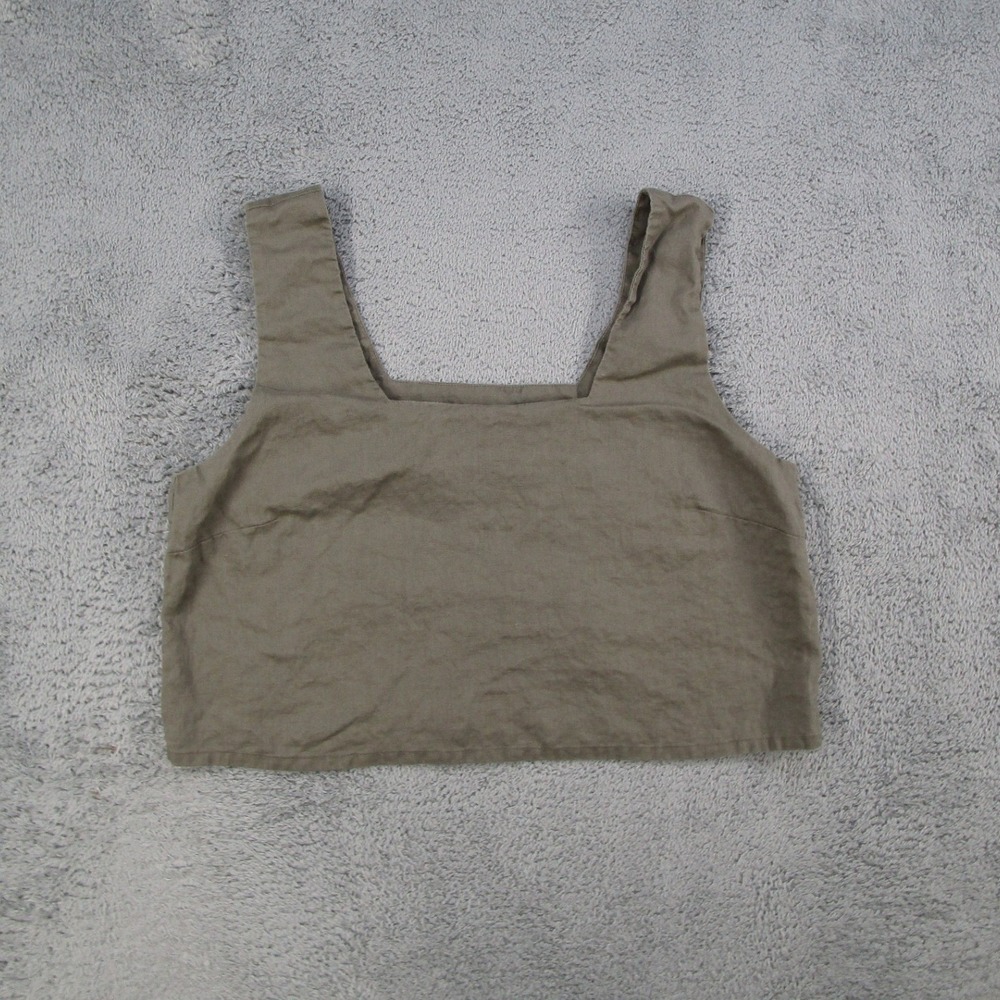 The Reset R Label Women XL Olive Green 100% Linen Square Neck Crop Tank Top